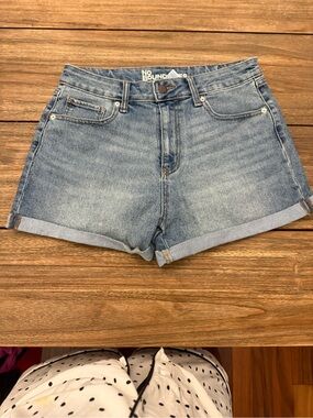 No Boundaries Light Blue Rolled Hem High-Rise Denim Shorts
